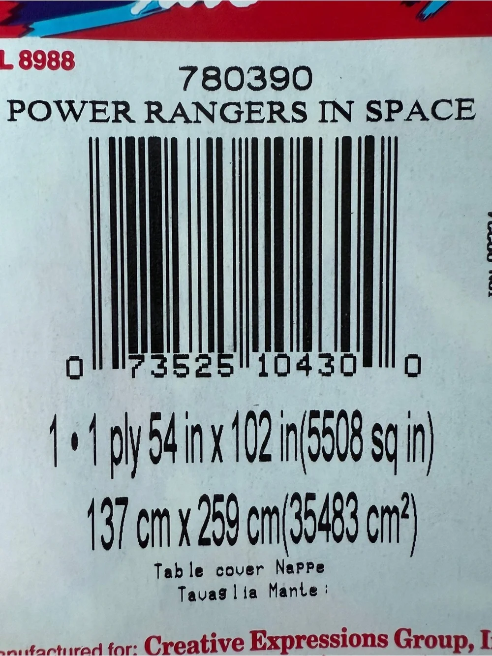 Vintage 1998 Power Rangers in Space Table Covering Happy Birthday Party Cloth